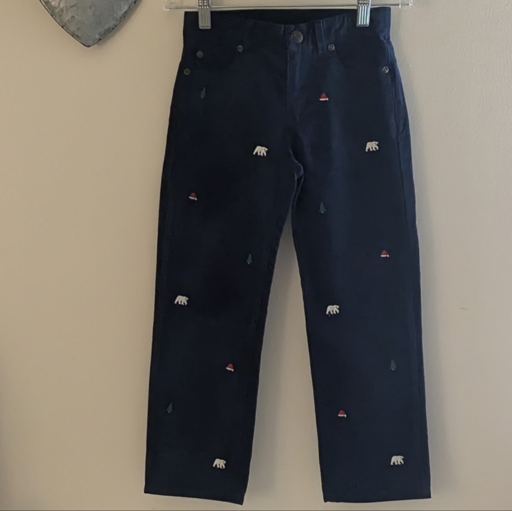Janie and Jack Navy Embroidered Kids Casual Pants - Picture 2 of 3